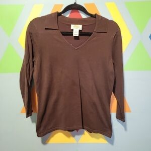 Talbots Petite Women's Vintage Brown Sweater Blend Collared Shirt Size Medium P